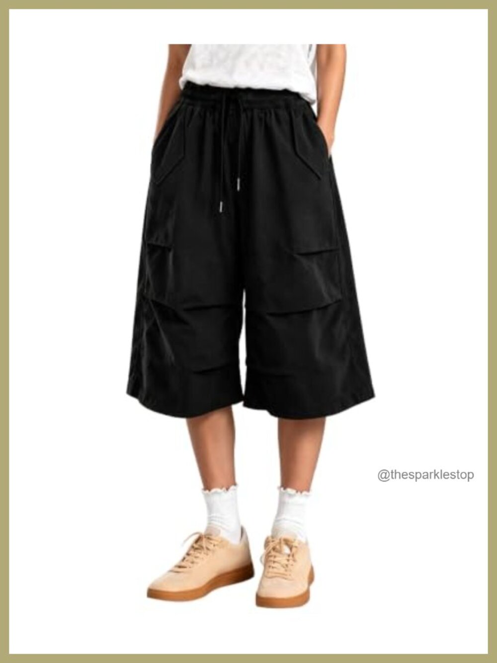 Wide Leg Capri Pants Elastic Waist Baggy Barrel Cropped Streetwear